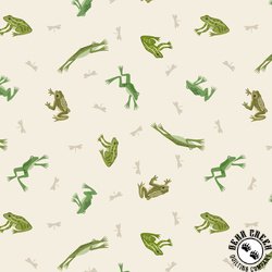 Lewis and Irene Fabrics Small Things Rivers and Creeks Frogs and Toads Cream