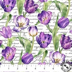 Northcott Tulip Garden Script Tulips White/Multi