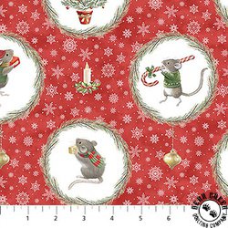 Northcott The Christmas Mouse Wreaths Red/Multi