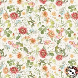 Clothworks Hummingbird Days Mixed Floral Light Cream