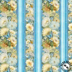 Timeless Treasures Forest Whisper Floral Stripes Blue