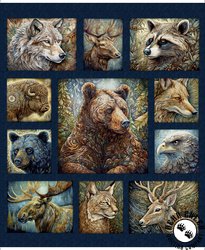 QT Fabrics Enchanted Forest Animal Panel Navy