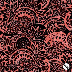 Anthology Fabrics Misty Rose Baliscapes Batik Scalloped Paisley Black