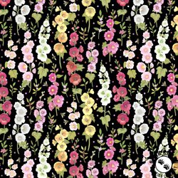 Clothworks Simple Life Hollyhocks Black