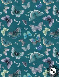 Wilmington Prints Midnight Garden Butterflies Floral All Over Teal