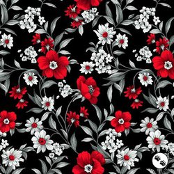 Henry Glass Scarlet Days and Nights Small Flowers Black