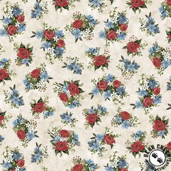 P&B Textiles Farmhouse Americana Tossed Flower Bunches Cream