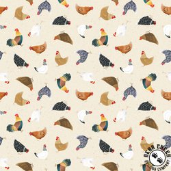 Clothworks Simple Life Chickens Light Butter Clothworks Simple Life Chickens Light Butter
