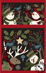 Maywood Studio Holly Jolly Flannel Snowman Panel Black
