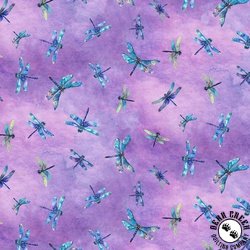 Timeless Treasures Dragonfly Mist Flying Dragonflies Lavender
