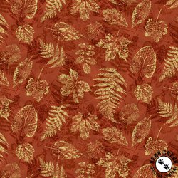 Hoffman Fabrics Blue Jay Song Fern Leaves Rust Gold