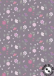 Lewis and Irene Fabrics Pressed Flowers Floral Affections Light Charcoal Grey