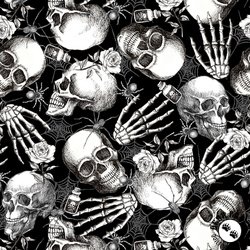 Studio E Fabrics Fear Factory Skull and Hand Toss Black