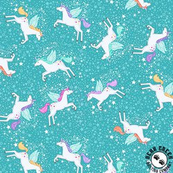 Andover Fabrics Fairy Dust Unicorn Teal