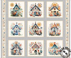 QT Fabrics Poultry in Motion Chicken Coop Block Panel Gray QT Fabrics Poultry in Motion Chicken Coop Block Panel Gray
