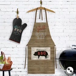 Clothworks Backyard BBQ Panel Canvas Apron and Oven Mitts Panel