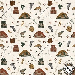 Riley Blake Designs Let's Wander Gone Fishing Cream Riley Blake Designs Let's Wander Gone Fishing Cream