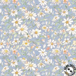 Clothworks Daisy Field Packed Floral Light Denim