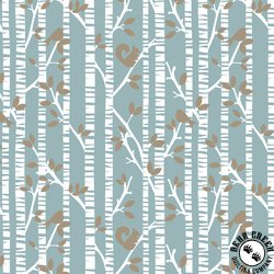Blank Quilting Winter Whispers Tree Trunks with Birds and Squirrels Medium Blue Blank Quilting Winter Whispers Tree Trunks with Birds and Squirrels Medium Blue