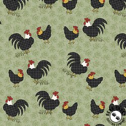 Benartex Heartland Field Roosters Light Green Benartex Heartland Field Roosters Light Green