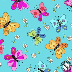 Andover Fabrics Flutter Big Butterflies Teal