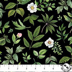 Northcott Blush Leaf Toss Black/Green