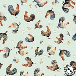 QT Fabrics Poultry in Motion Hens and Chicks Sage