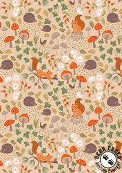 Lewis and Irene Fabrics Snuggle-up Season Flannel Squirrels and Hedgehogs on Light Oak