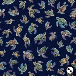 QT Fabrics Endless Blues Sea Turtle Toss Navy