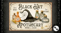 P&B Textiles Hocus Pocus Black Hat Apothecary Panel