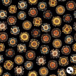 QT Fabrics Poultry in Motion Sunflowers Black