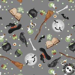 Studio E Fabrics Paranormal Parade Witchy Motifs Gray Studio E Fabrics Paranormal Parade Witchy Motifs Gray