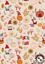 Lewis and Irene Fabrics Snuggle-up Season Flannel Autumn Gnomes on Dark Cream