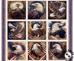 QT Fabrics American Spirit Patriotic Eagle Picture Patch Block Panel Tan