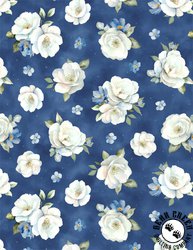 Wilmington Prints Blue Harmony Floral Toss Dark Blue