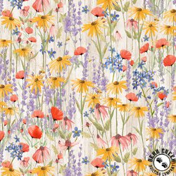 Clothworks Enjoy the Little Things Wildflowers Light Khaki