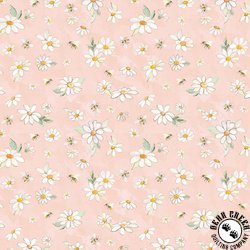 Clothworks Daisy Field Daisies and Bees Light Coral