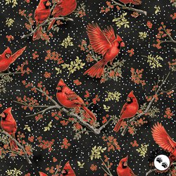 Hoffman Fabrics Berries and Birch Tossed Cardinals Black/Gold