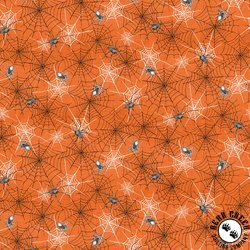 Studio E Fabrics Fear Factory Spiderweb and Spiders Allover Orange