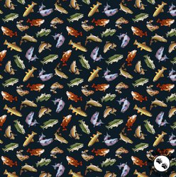 Michael Miller Fabrics Welcome to Our Lake Fish Navy