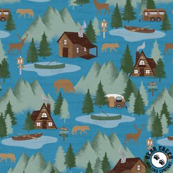 Benartex Moose Creek Lodge At The Cabin Blue/Teal