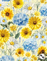 Wilmington Prints Bees and Blooms Packed Flowers Yellow