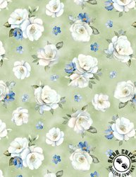 Wilmington Prints Blue Harmony Floral Toss Green