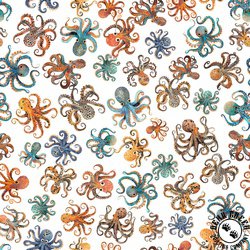 QT Fabrics Deep Sea Dazzle Octopus White QT Fabrics Deep Sea Dazzle Octopus White