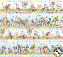 P&B Textiles Whiskerville Animal Friends Scenic Stripe Multi P&B Textiles Whiskerville Animal Friends Scenic Stripe Multi
