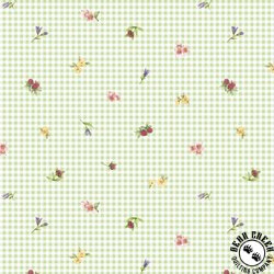 P&B Textiles Bunnies and Blooms Tossed Floral on Gingham Green P&B Textiles Bunnies and Blooms Tossed Floral on Gingham Green