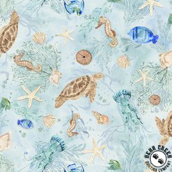 P&B Textiles Sea Whispers Sea Life Allover Light Blue/Green