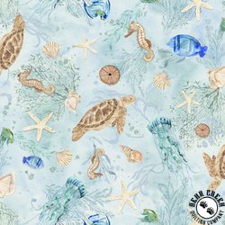 P&B Textiles Sea Whispers Sea Life Allover Light Blue/Green P&B Textiles Sea Whispers Sea Life Allover Light Blue/Green