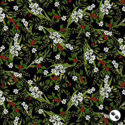 Studio E Fabrics Tis The Season Small White Stefanotus Black