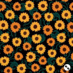 Benartex Gather Together Sunflower Dance Black